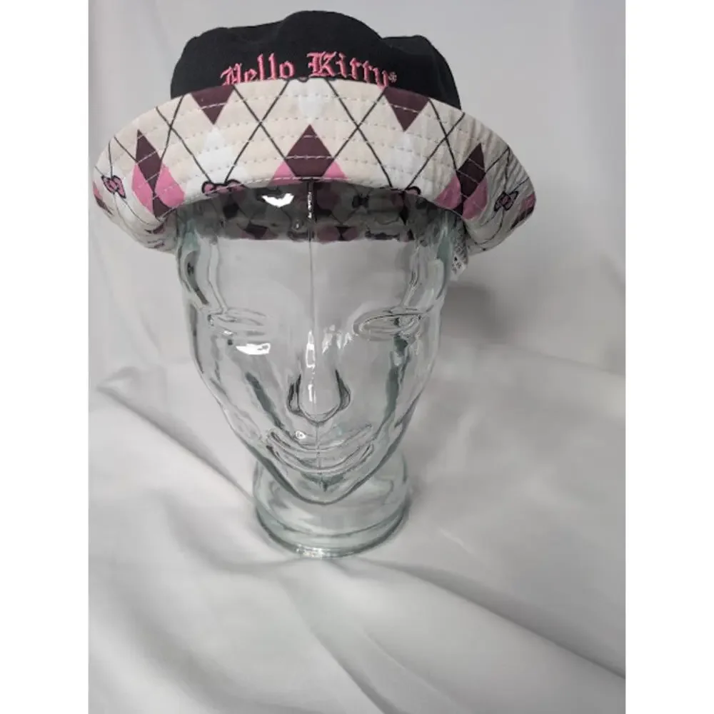 FOREVER 21- HELLO KITTY Kids Black with Pink plaid inside Bucket Hat